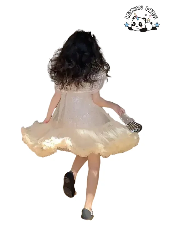 LEZONKIDS - 2024 High Quality spring and summer sweet pearl girl dress sequined dot casual girl dress